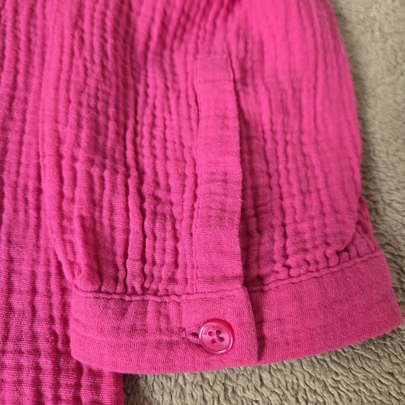 DKNY Jeans Hanley Textured Gauze Fuchsia Button Blouse M 100% Cotton - Picture 6 of 10